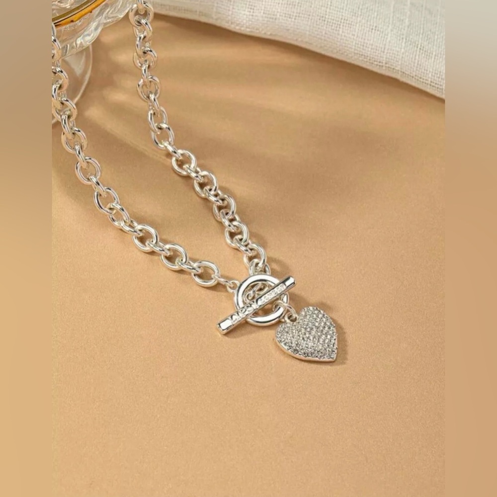 Rhinestone Heart Charm OT Blackle Necklace